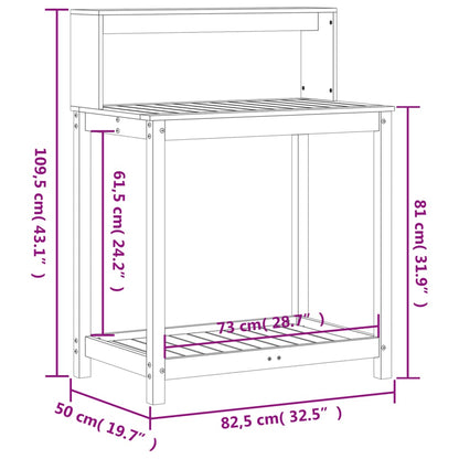 Mesa jardinagem c/ prateleiras 82,5x50x109,5cm pinho impregnado