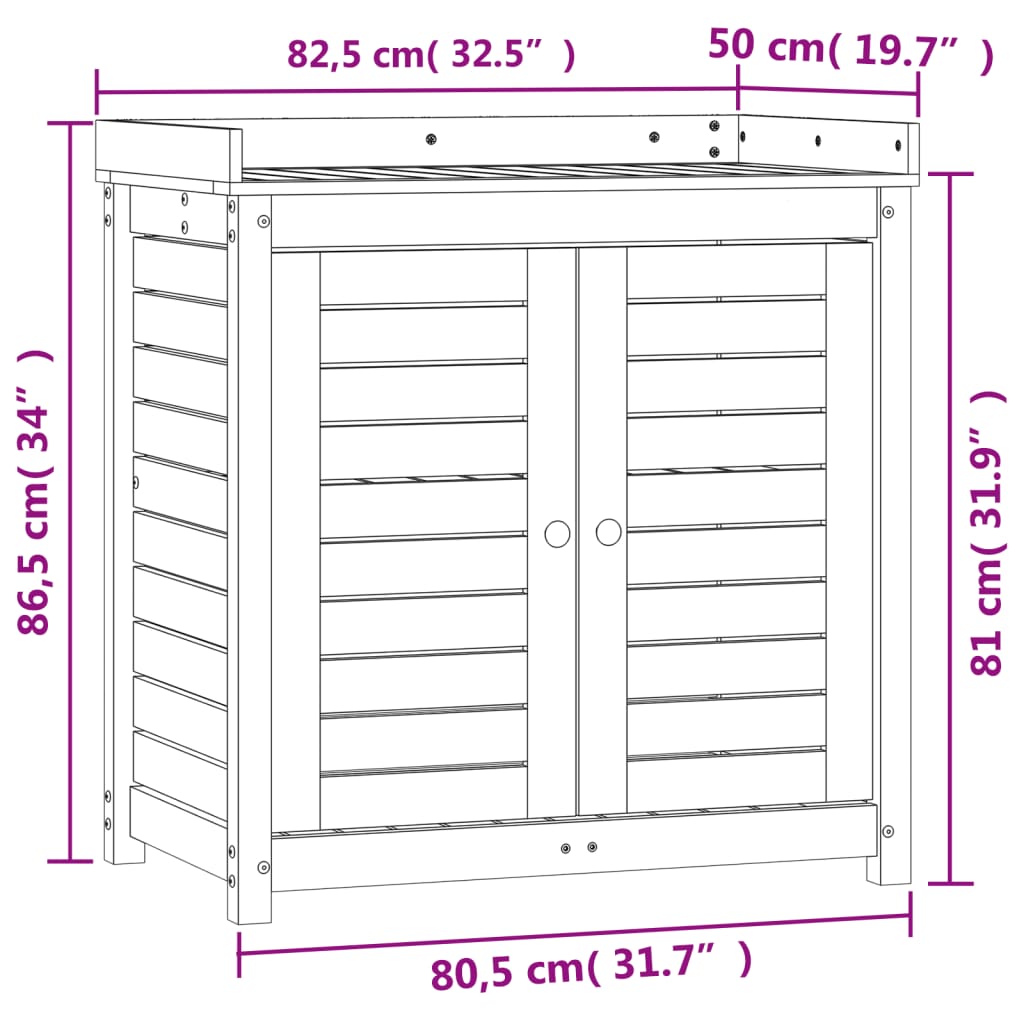 Mesa de jardinagem c/ prateleiras 82,5x50x86,5 cm pinho maciço