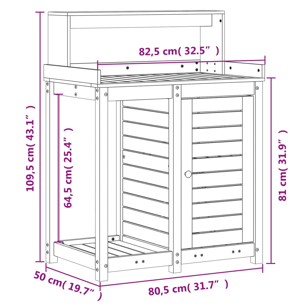 Mesa de jardinagem c/ prateleiras 82,5x50x109,5 cm pinho maciço