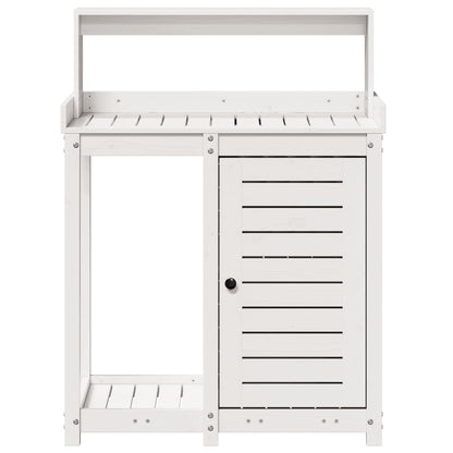 Mesa de jardinagem com prateleiras madeira pinho maciça branco