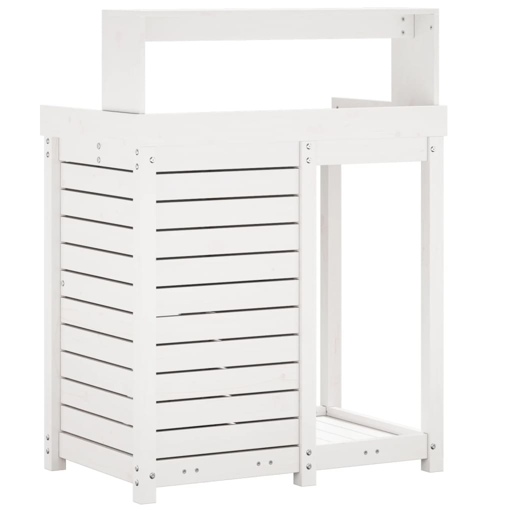 Mesa de jardinagem com prateleiras madeira pinho maciça branco