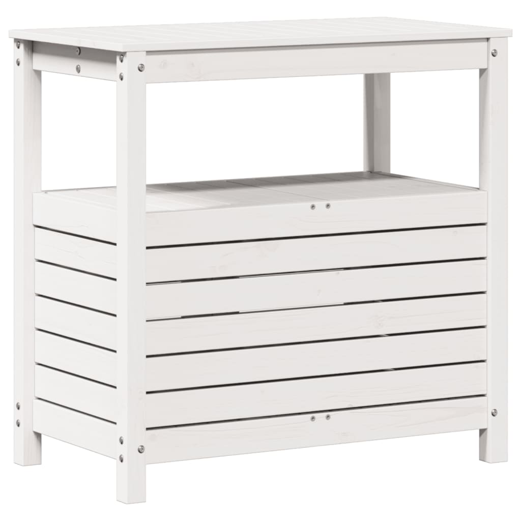 Mesa de jardinagem com prateleiras madeira pinho maciça branco