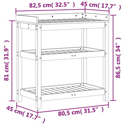 Mesa de jardinagem c/ prateleiras 82,5x45x86,5 cm pinho maciço