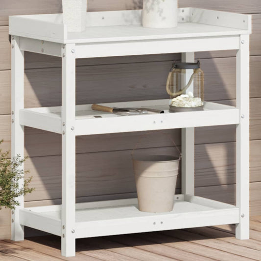 Mesa de jardinagem com prateleiras madeira pinho maciça branco