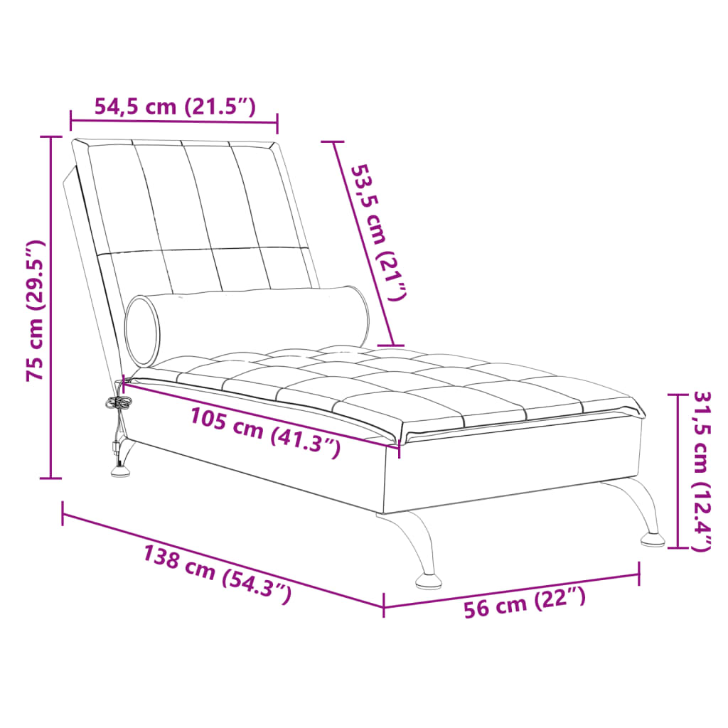 Chaise lounge de massagem com rolo tecido cinzento-claro