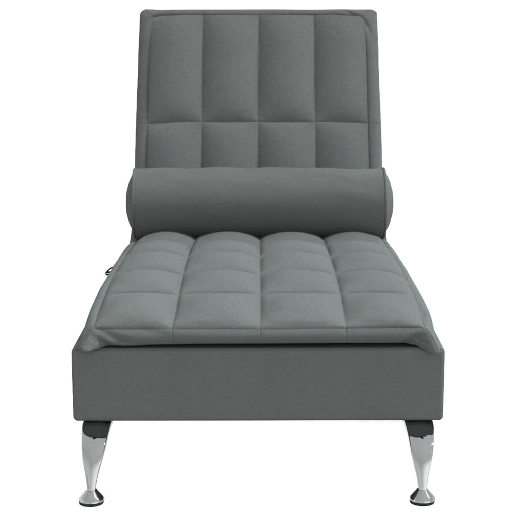 Chaise lounge de massagem com rolo tecido cinzento-escuro