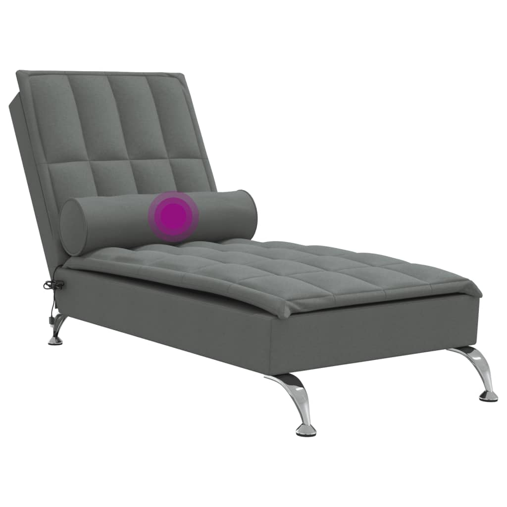 Chaise lounge de massagem com rolo tecido cinzento-escuro