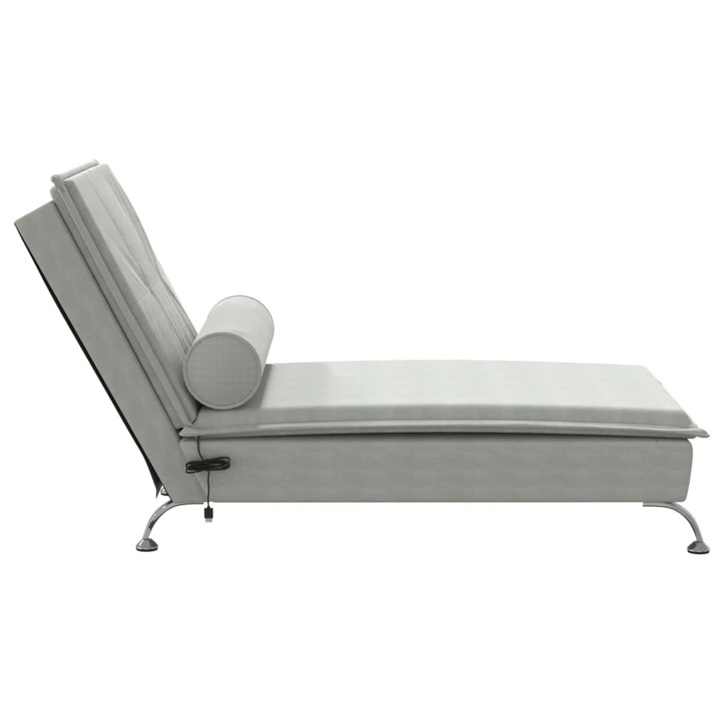 Chaise lounge de massagem com rolo veludo cinzento-claro