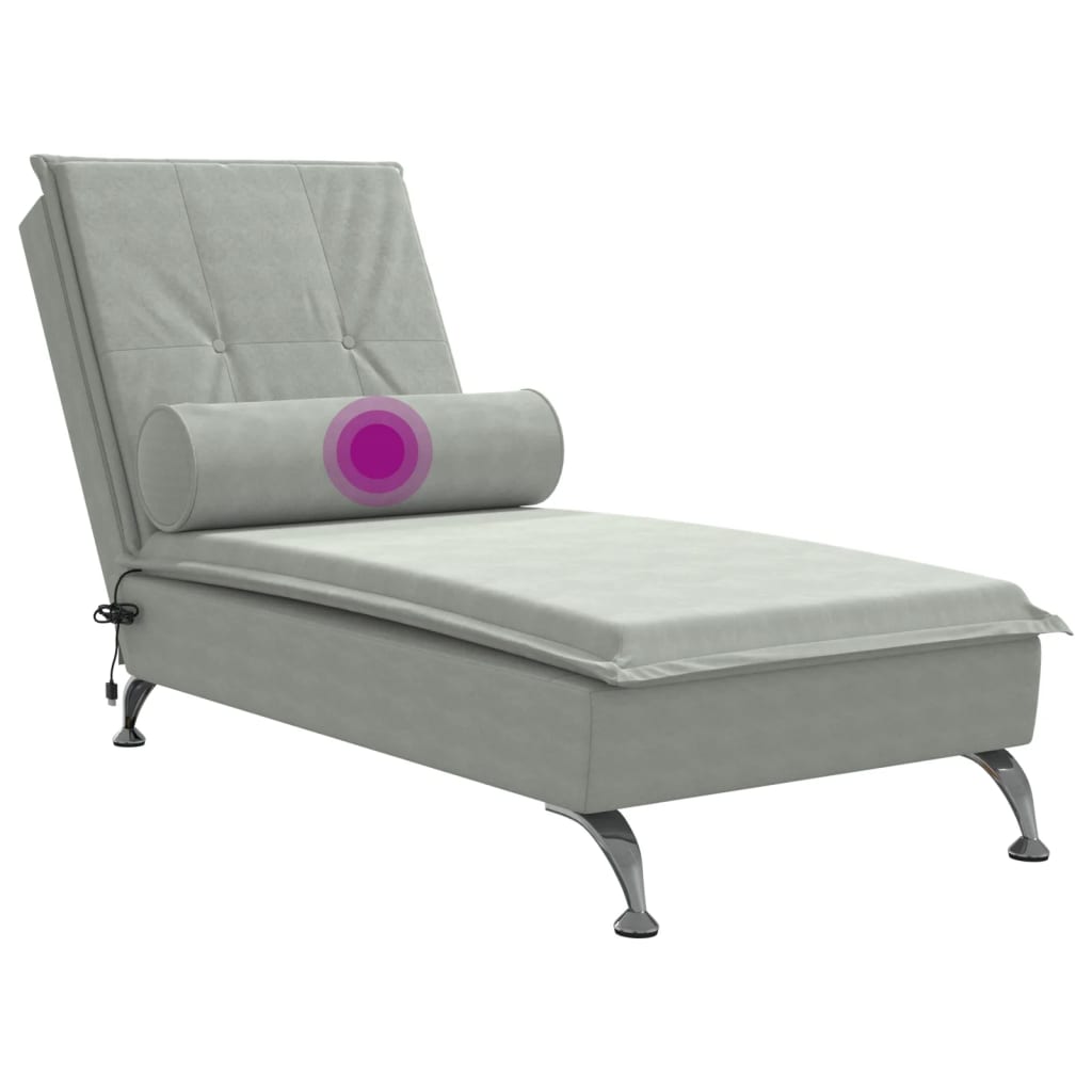 Chaise lounge de massagem com rolo veludo cinzento-claro