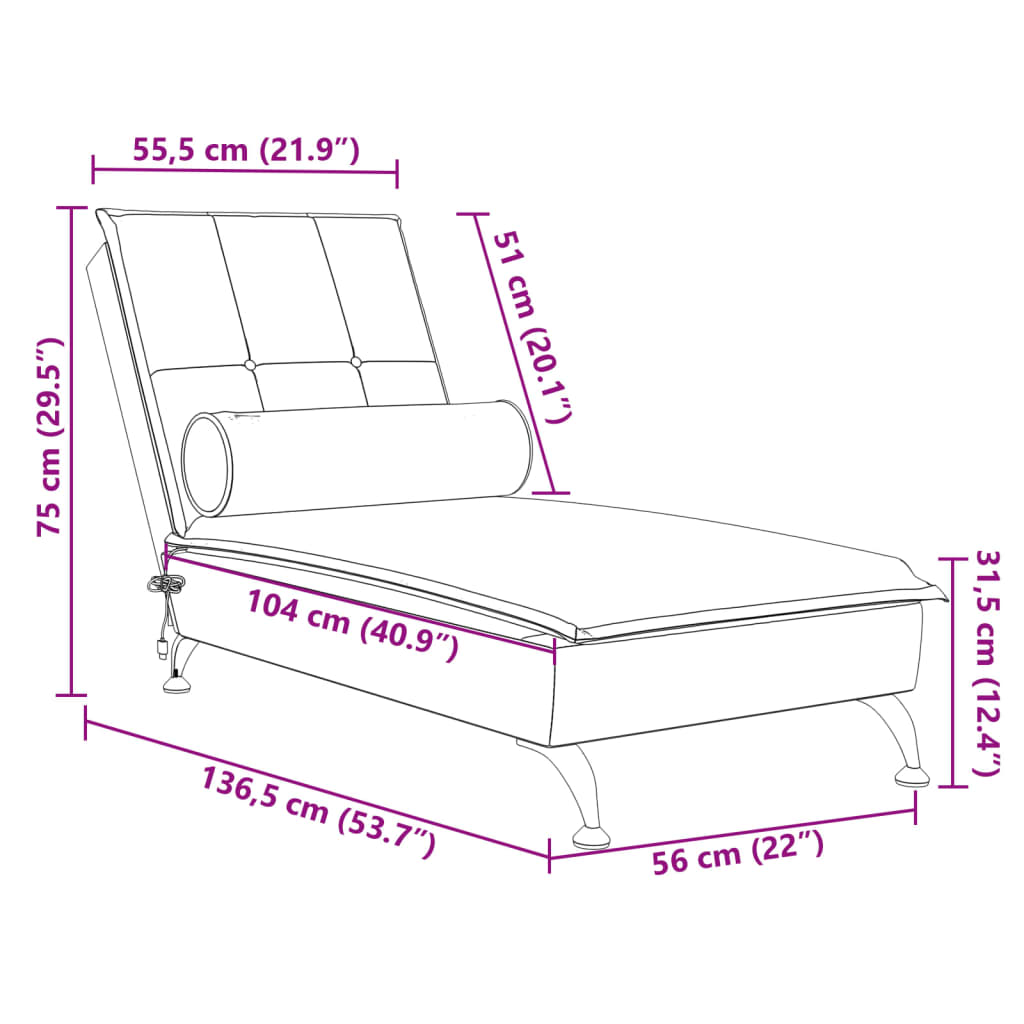 Chaise lounge de massagem com rolo veludo cinzento-claro