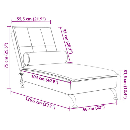 Chaise lounge de massagem com rolo veludo cinzento-claro