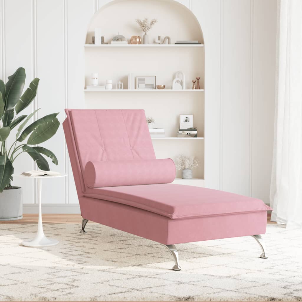 Chaise lounge de massagem com rolo veludo rosa