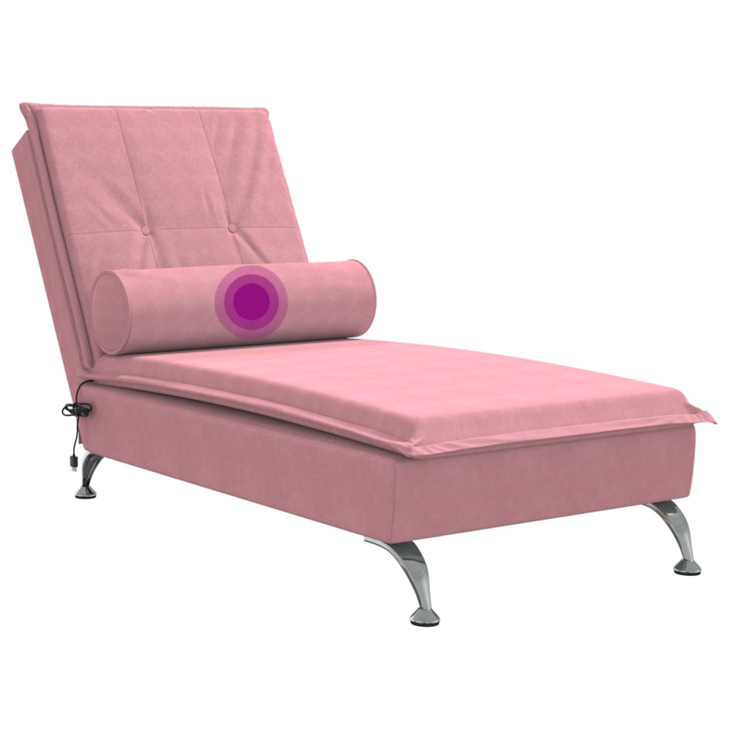 Chaise lounge de massagem com rolo veludo rosa