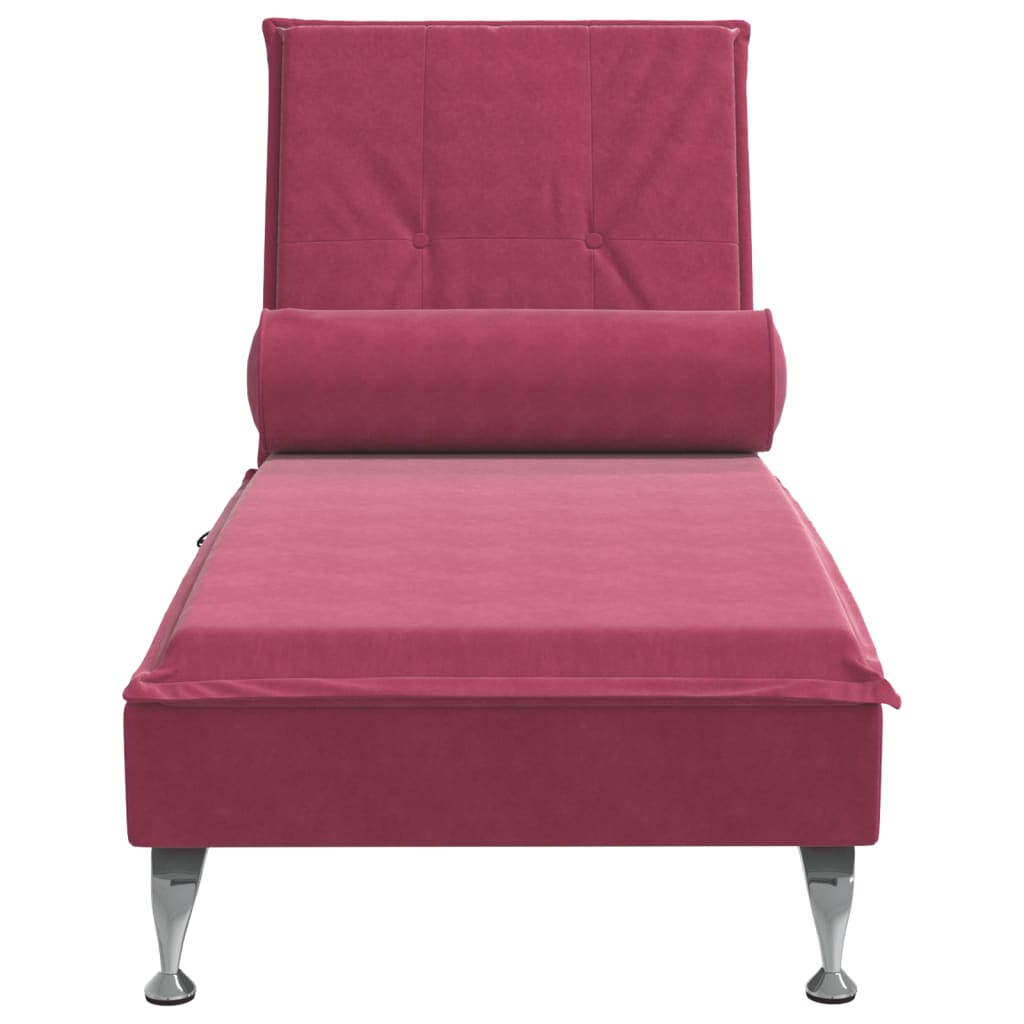 Chaise lounge de massagem com rolo veludo vermelho tinto