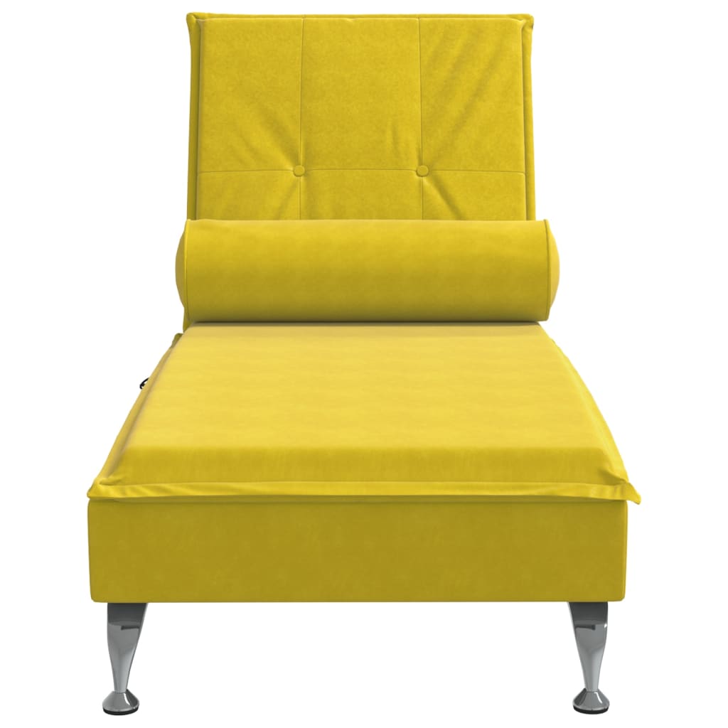 Chaise lounge de massagem com rolo veludo amarelo