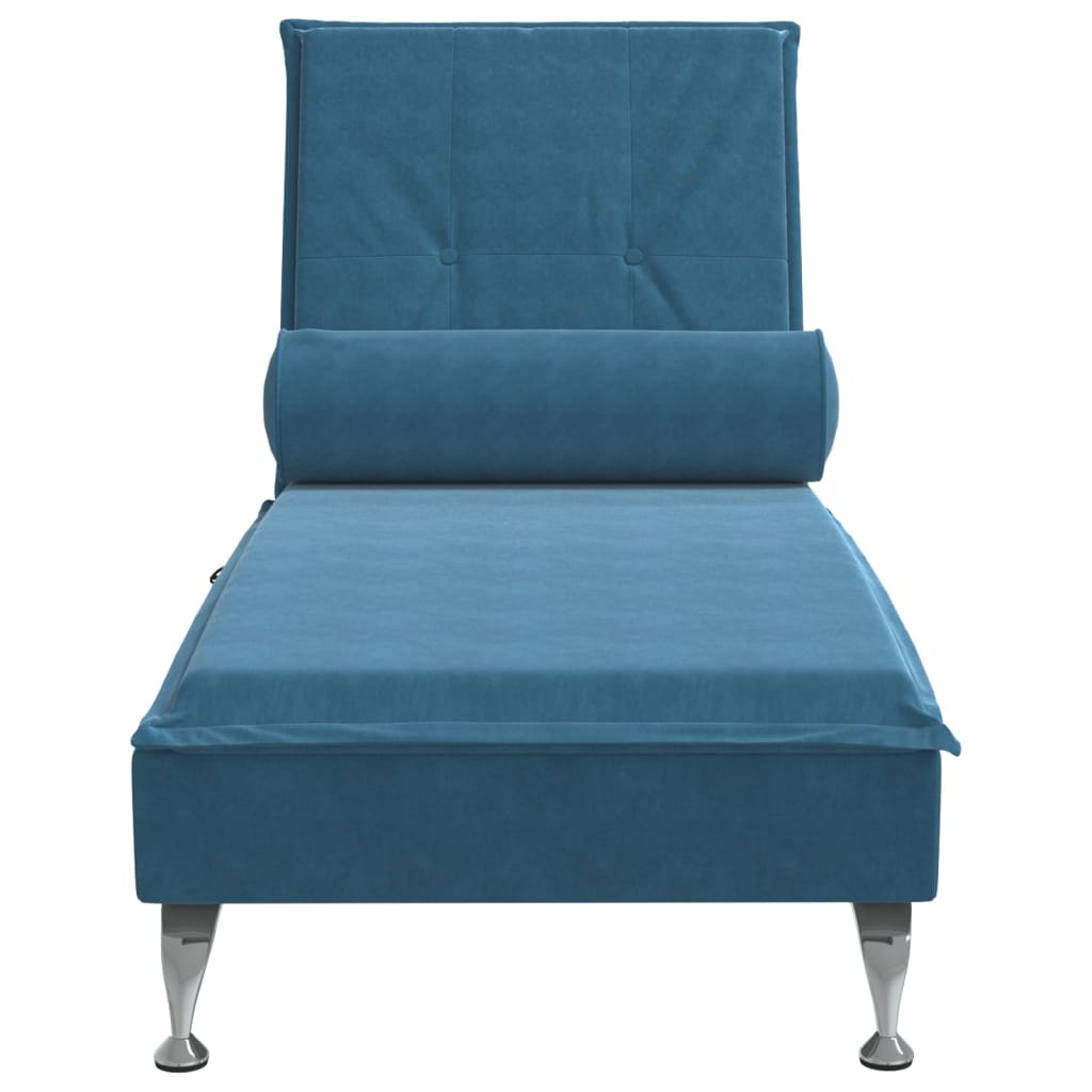 Chaise lounge de massagem com rolo veludo azul