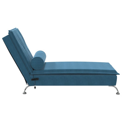 Chaise lounge de massagem com rolo veludo azul