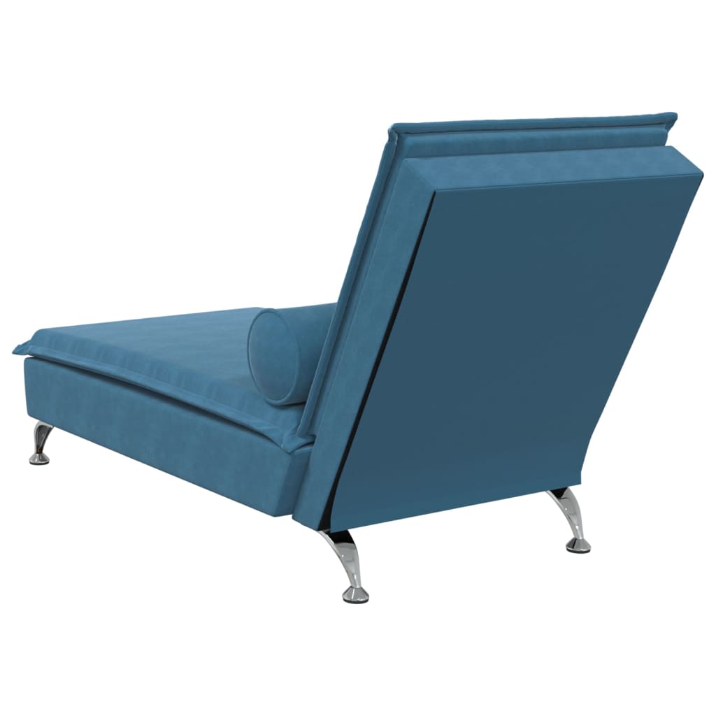 Chaise lounge de massagem com rolo veludo azul