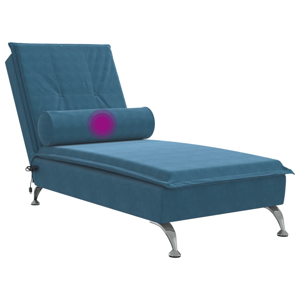 Chaise lounge de massagem com rolo veludo azul