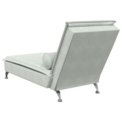 Chaise lounge de massagem com rolo veludo cinzento-claro