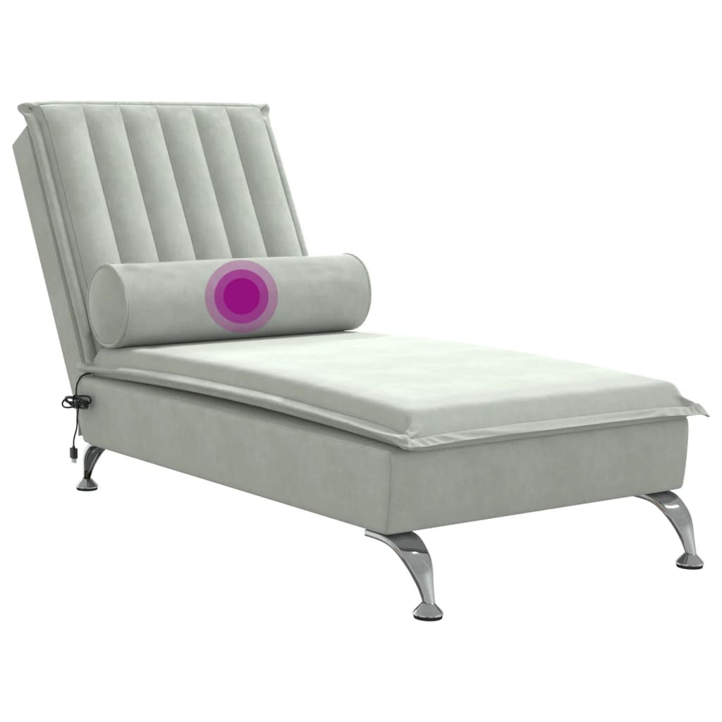 Chaise lounge de massagem com rolo veludo cinzento-claro