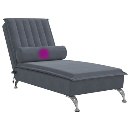 Chaise lounge de massagem com rolo veludo cinzento-escuro