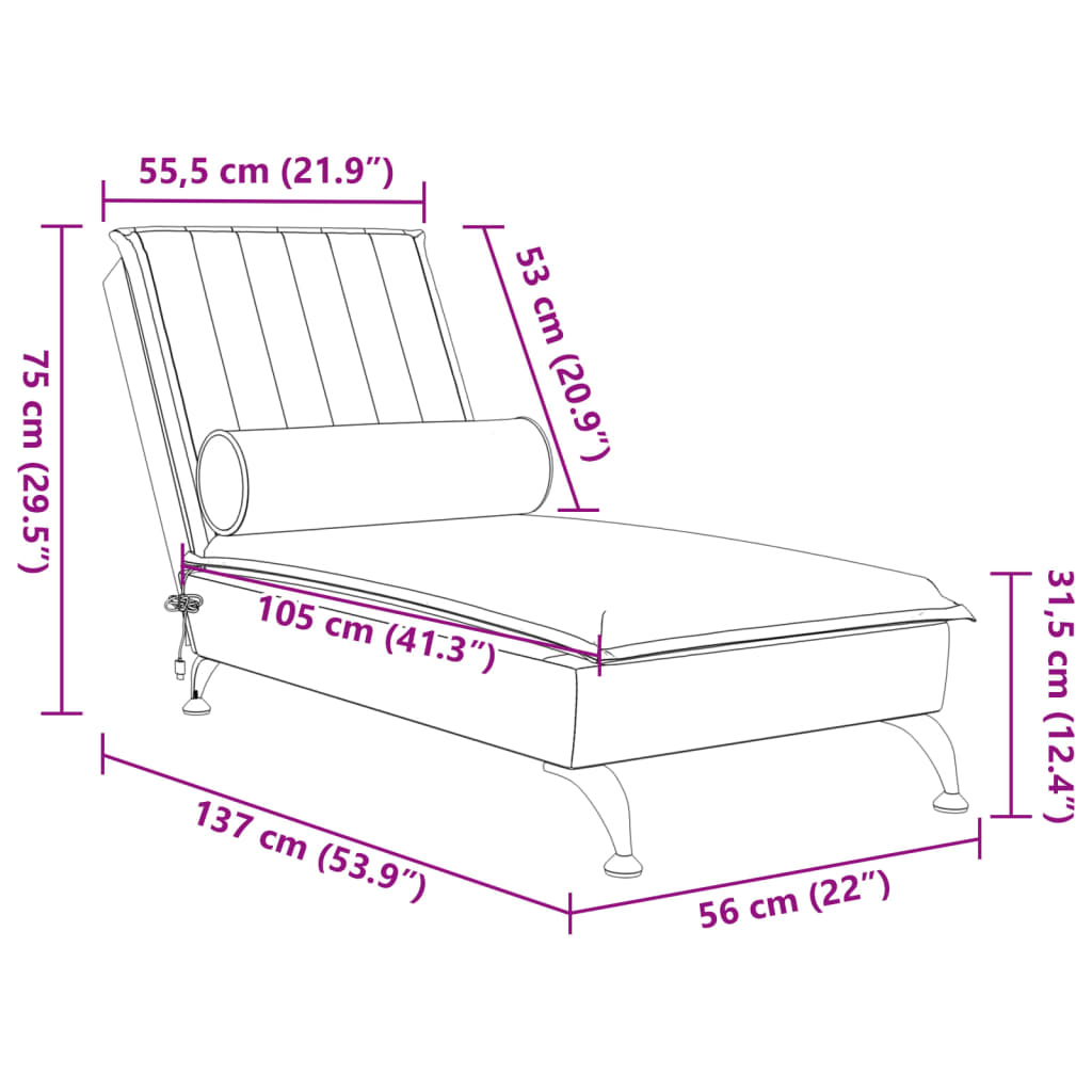 Chaise lounge de massagem com rolo veludo cinzento-escuro