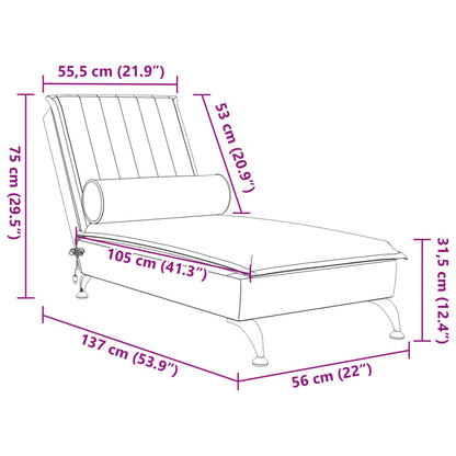 Chaise lounge de massagem com rolo veludo cinzento-escuro