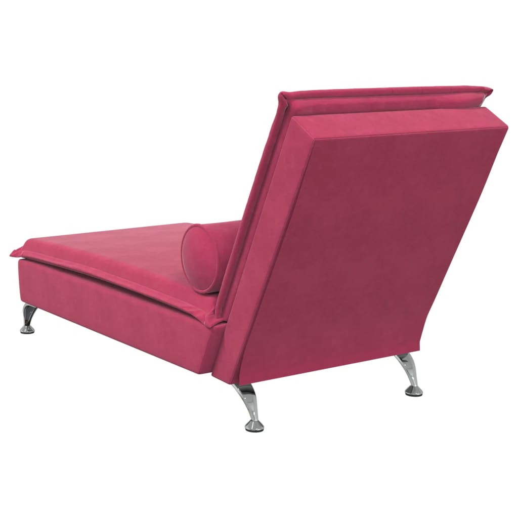 Chaise lounge de massagem com rolo veludo vermelho tinto