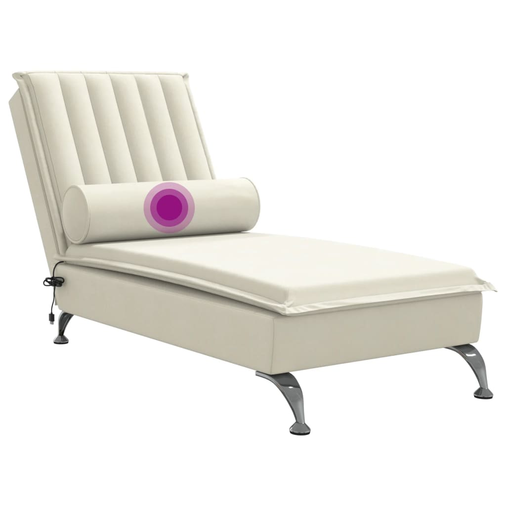 Chaise lounge de massagem com rolo veludo creme