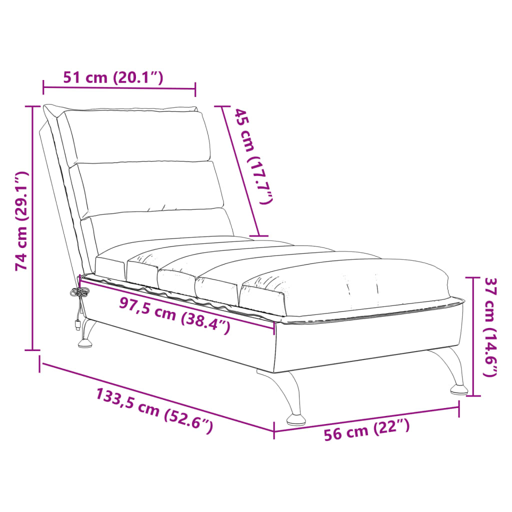 Chaise lounge de massagem com almofadões tecido cinzento-escuro