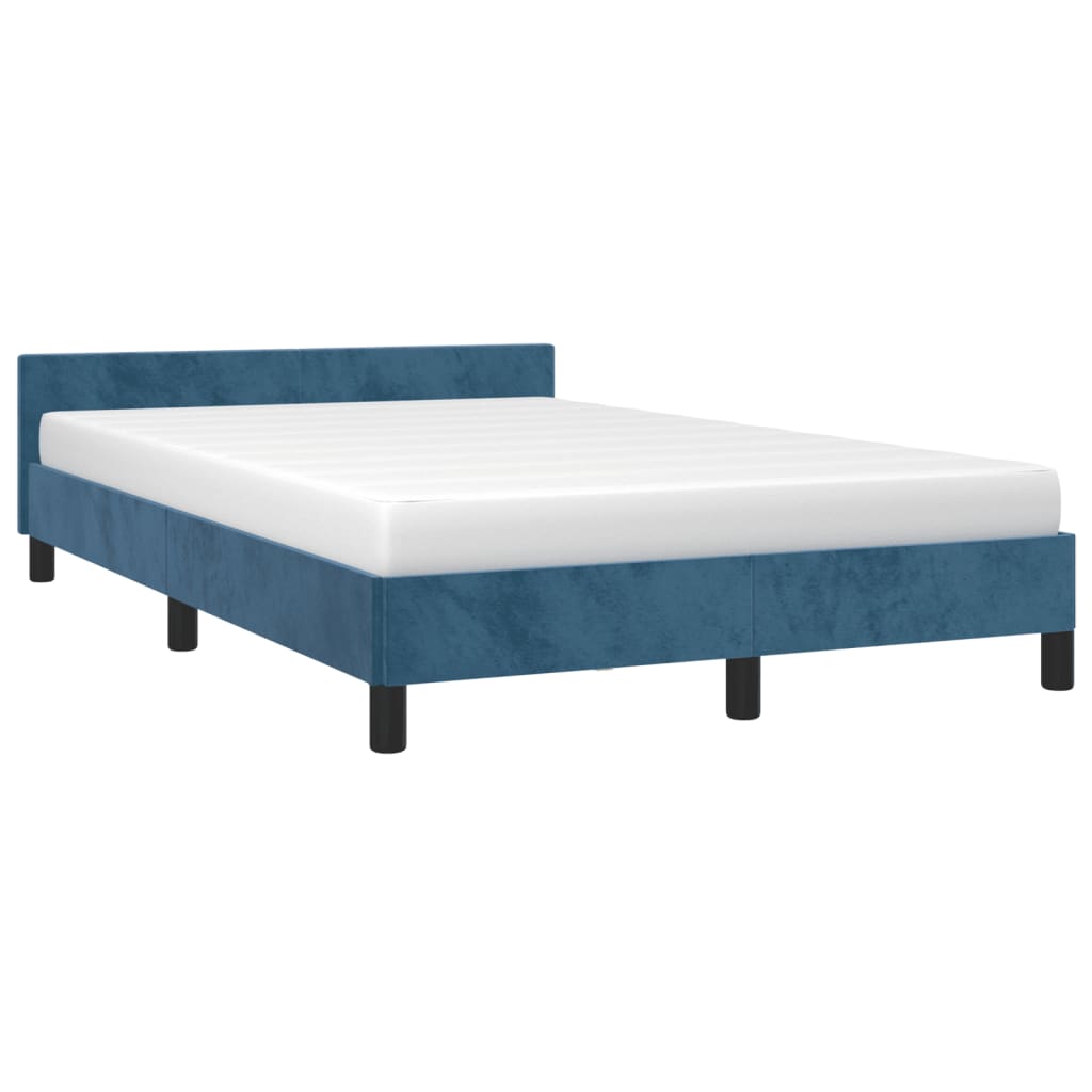 Estrutura de cama c/ cabeceira 120x190 cm veludo azul-escuro