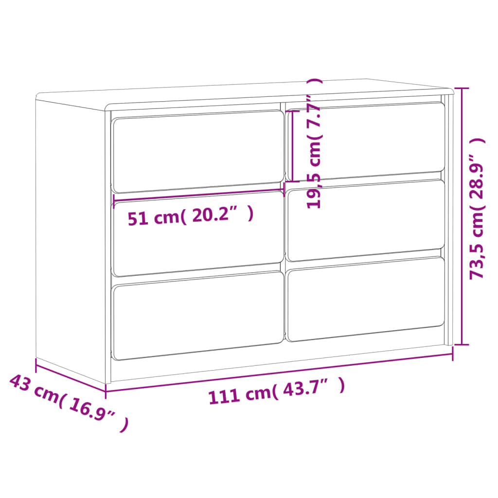 Cómoda SAUDA 111x43x73,5 cm pinho maciço cor carvalho