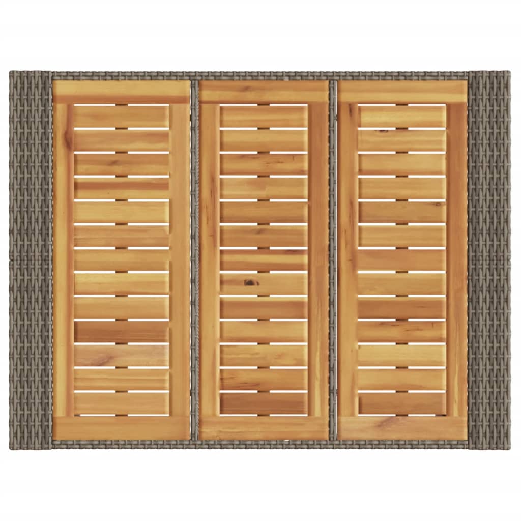 Mesa de jardim com tampo em acácia 105x80x110 cm vime PE cinza