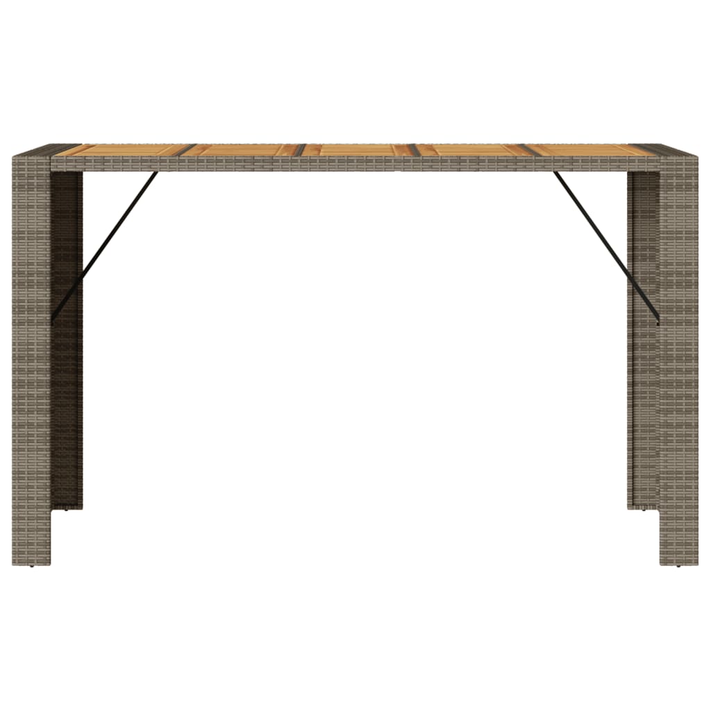 Mesa de jardim com tampo em acácia 185x80x110 cm vime PE cinza