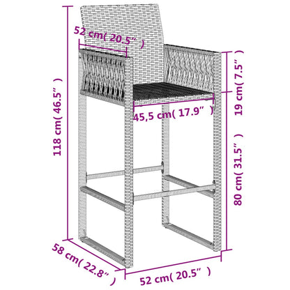 Bancos de bar para jardim 2 pcs vime PE cinzento