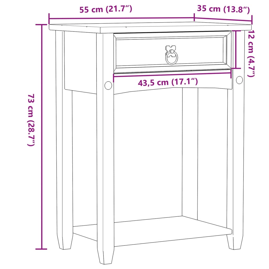 Mesa consola Corona 55x35x73 cm madeira de pinho maciça