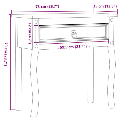 Mesa consola Corona 73x35x73 cm madeira de pinho maciça