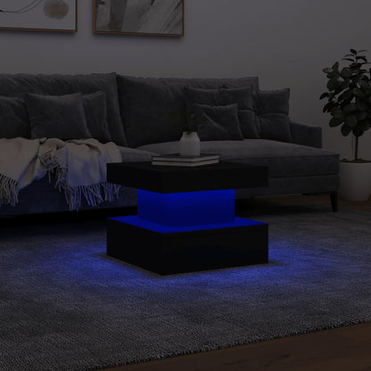 Mesa de centro com luzes LED 50x50x40 cm preto