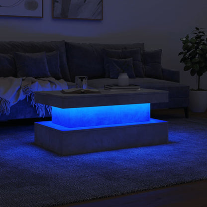 Mesa de centro com luzes LED 90x50x40 cm cinzento cimento