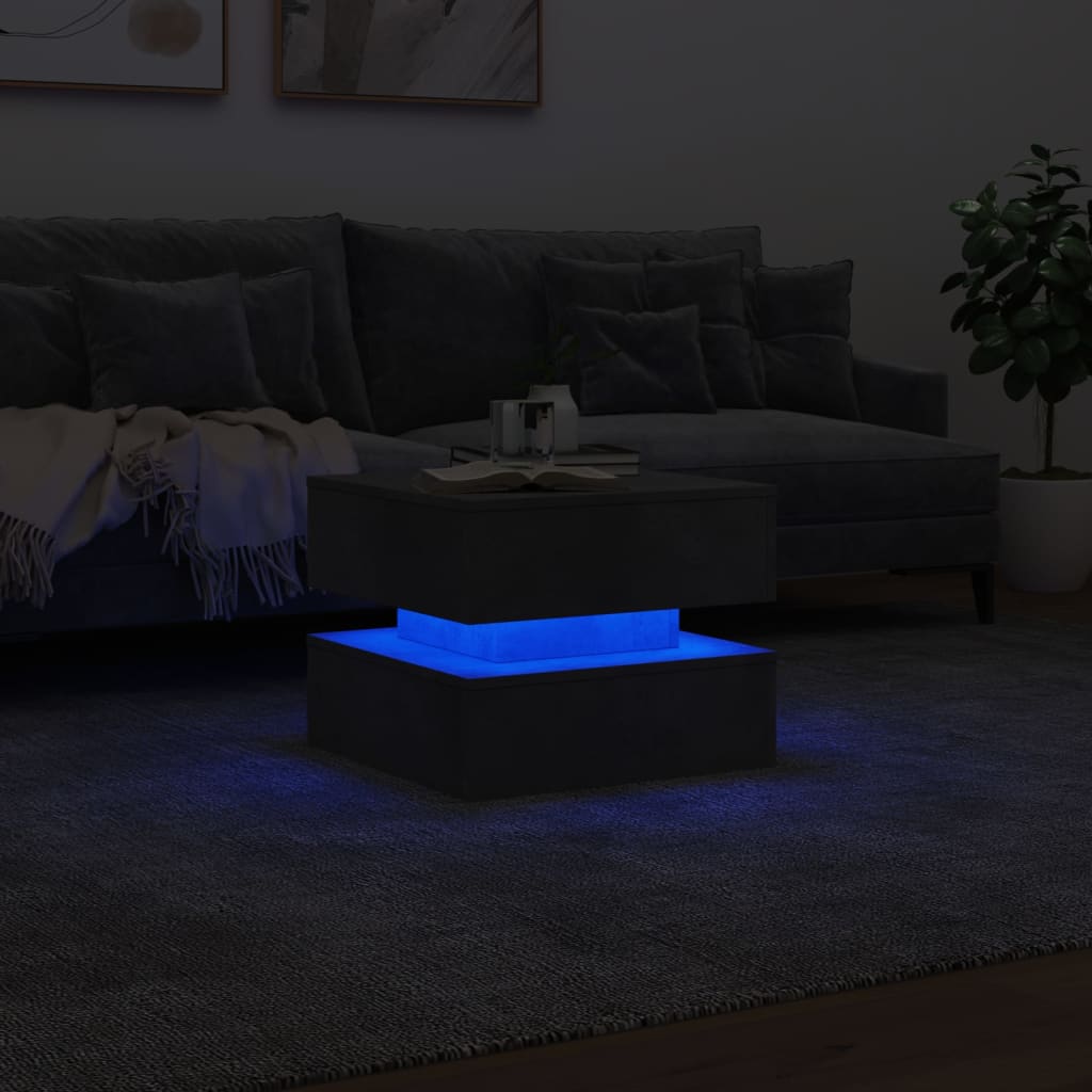 Mesa de centro com luzes LED 50x50x40 cm cinzento cimento