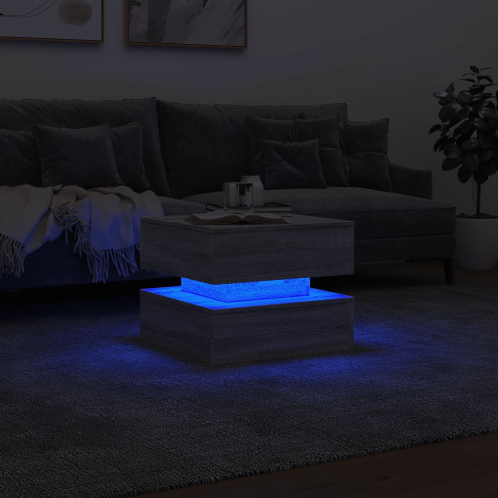 Mesa de centro com luzes LED 50x50x40 cm sonoma cinza-claro