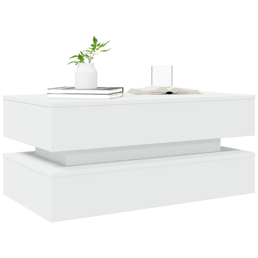 Mesa de centro com luzes LED 90x50x40 cm branco