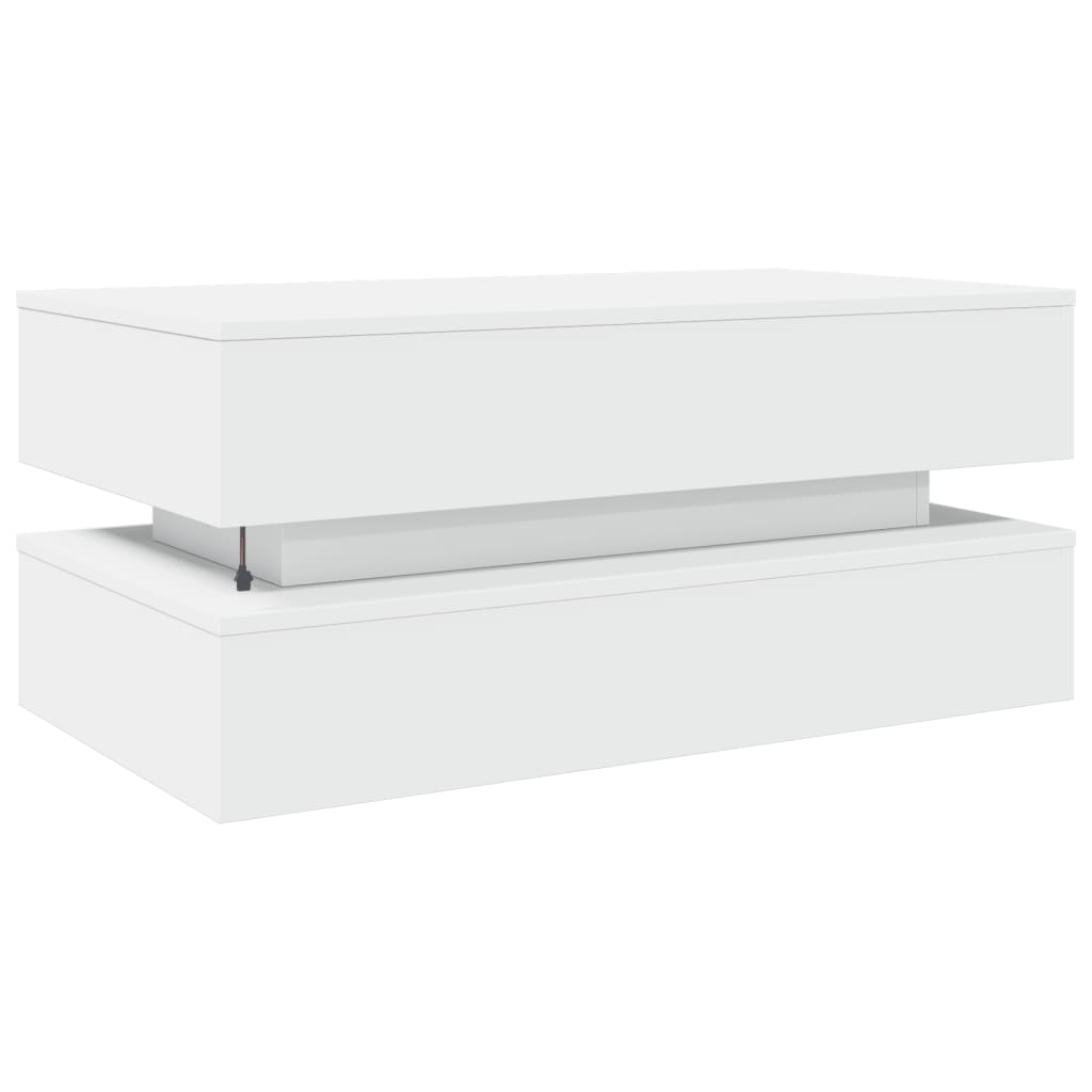 Mesa de centro com luzes LED 90x50x40 cm branco