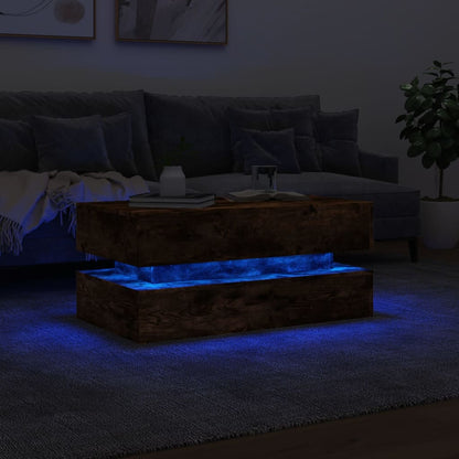 Mesa de centro com luzes LED 90x50x40 cm carvalho fumado