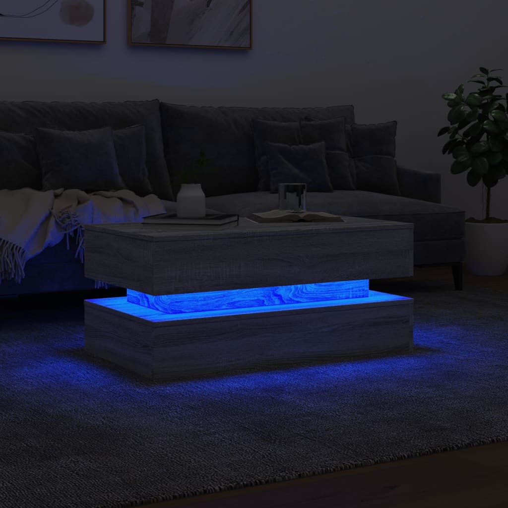 Mesa de centro com luzes LED 90x50x40 cm cinzento sonoma