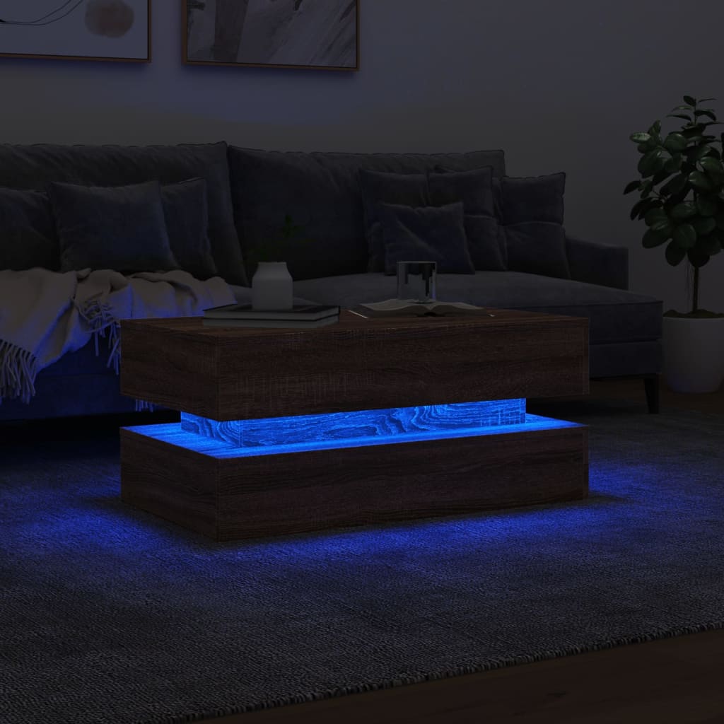 Mesa de centro com luzes LED 90x50x40 cm carvalho castanho