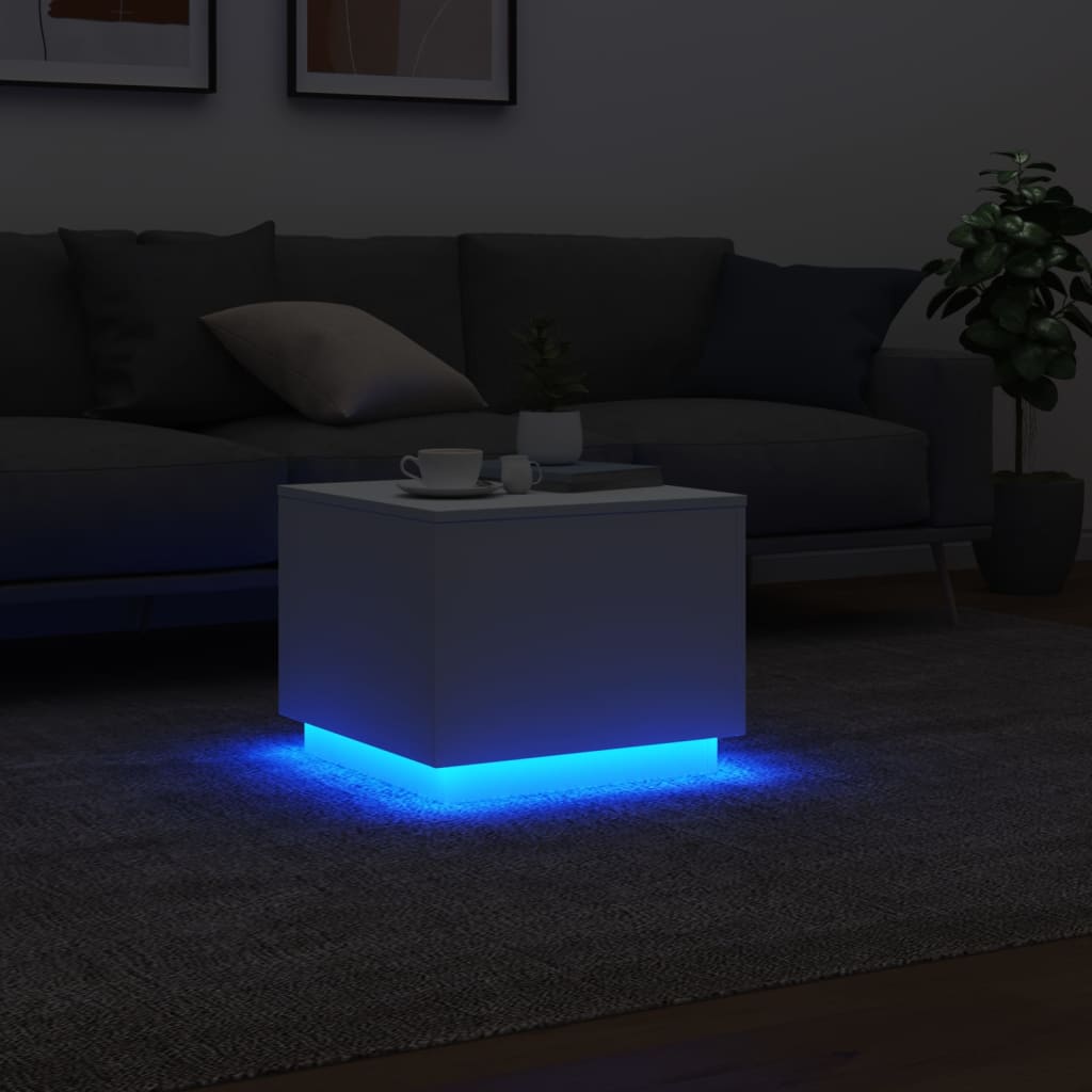 Mesa de centro com luzes LED 50x50x40 cm branco