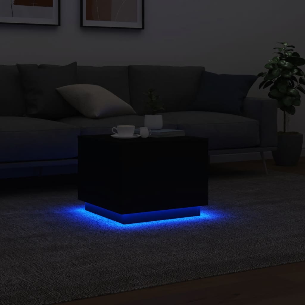 Mesa de centro com luzes LED 50x50x40 cm preto