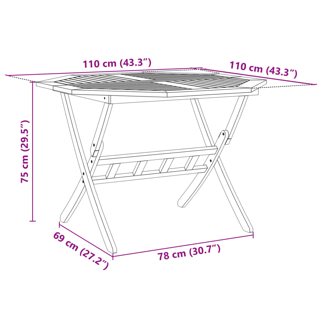 Mesa de jardim dobrável Ø110x75 cm madeira de acácia maciça